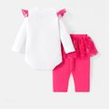Barbie 2pcs Baby Girl Cotton Ruffle Long-sleeve Graphic Print Romper and Skirted Pants Set rediance image 2
