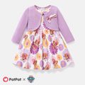 PAW Patrol 2pcs Toddler Girl Naia Floral Print Sleeveless Dress and Bowknot Design Cotton Cardigan Set Purple image 3