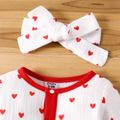 2pcs Baby Boy/Girl 100% Cotton Crepe Long-sleeve Allover Heart Print Jumpsuit Red image 3