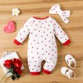 2pcs Baby Boy/Girl 100% Cotton Crepe Long-sleeve Allover Heart Print Jumpsuit Red image 2
