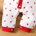 2pcs Baby Boy/Girl 100% Cotton Crepe Long-sleeve Allover Heart Print Jumpsuit Red image 5