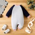 Baby Boy Letter Embroidered Colorblock Raglan Sleeve Jumpsuit Grey image 2
