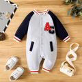 Baby Boy Letter Embroidered Colorblock Raglan Sleeve Jumpsuit Grey image 1