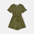 Mommy and Me 100% Cotton Solid Short-sleeve Belted Rompers Army green image 2
