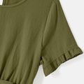 Mommy and Me 100% Cotton Solid Short-sleeve Belted Rompers Army green image 5