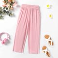 Kid Girl 3D Bowknot Design Solid Color Elasticized Straight Pants Pink image 3