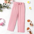 Kid Girl 3D Bowknot Design Solid Color Elasticized Straight Pants Pink image 1