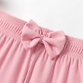 Kid Girl 3D Bowknot Design Solid Color Elasticized Straight Pants Pink image 4