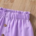 2pcs Kid Girl Butterfly Print Off Shoulder Short-sleeve Tee and Button Design Shorts Set Purple image 4