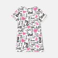 2pcs Toddler Girl 100% Cotton Heart Letter Print Short-sleeve Tee and Shorts Set White image 2