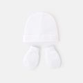 2-piece Baby Solid Color Cotton Anti-scratch Glove & Beanie Hat Set White image 3