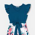 Family Matching 95% Cotton Short-sleeve Colorblock T-shirts and Floral Print High Low Hem Spliced Naia Dresses Sets ColorBlock image 3