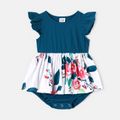 Family Matching 95% Cotton Short-sleeve Colorblock T-shirts and Floral Print High Low Hem Spliced Naia™ Dresses Sets ColorBlock image 2
