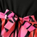 Kid Girl Butterfly Print Irregular Hem Belted Short-sleeve Dress Black image 4