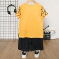 2pcs Kid Boy Spider Print Colorblock Short-sleeve Tee and Shorts Set Yellow image 2