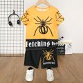 2pcs Kid Boy Spider Print Colorblock Short-sleeve Tee and Shorts Set Yellow image 1