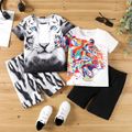 2pcs Kid Boy Animal Print Short-sleeve Tee and Elasticized Shorts Set White image 2