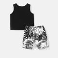 2pcs Baby Boy Cotton Tank Top and Allover Tropical Plant Print Naia Shorts Set BlackandWhite image 2