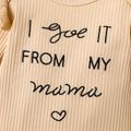 3pcs Baby Girl Cotton Ribbed Letter Embroidered Ruffle Long-sleeve Romper and Leopard Print Pants & Headband Set ColorBlock image 4