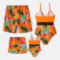 Family Matching Floral Print Orange One-piece Swimsuit and Swim Trunks Orange color image 5