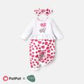 Naia™ 2pcs Baby Girl Cotton Long-sleeve Elephant & Heart Print Faux-two Jumpsuit and Headband Set Red image 1