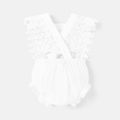 Baby Girl 100% Cotton Crepe Lace Design Bow Front Ruffle Trim Romper White image 2