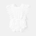 Baby Girl 100% Cotton Crepe Lace Design Bow Front Ruffle Trim Romper White image 1