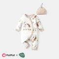 Naia™ 2pcs Baby Girl/Boy Koala Print Long-sleeve Jumpsuits and 100% Cotton Cap Set lighttan image 1