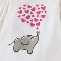3pcs Baby Girl 95% Cotton Long-sleeve Elephant Graphic Romper and Allover Heart Print Flared Pants & Headband Set White image 3