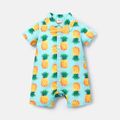 Baby Boy Pineapple Print Lapel Collar Bow tie Design Short-sleeve Rompers Mintblue image 1