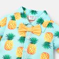 Baby Boy Pineapple Print Lapel Collar Bow tie Design Short-sleeve Rompers Mintblue image 3