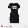 Barbie Mommy and Me Black Cotton Short-sleeve Letter Print Bodycon T-shirt Dresses Black image 2