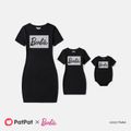 Barbie Mommy and Me Black Cotton Short-sleeve Letter Print Bodycon T-shirt Dresses Black image 1