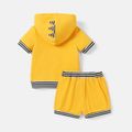 2pcs Toddler Boy Dinosaur Print Striped Hooded Short-sleeve Cotton Tee and Shorts Set Yellow image 3