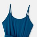 Family Matching Cotton Solid Spliced Plant Print High Low Hem Belted Naia™ Cami Dresses and Short-sleeve T-shirts Sets ColorBlock image 3