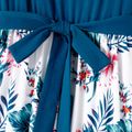 Family Matching Cotton Solid Spliced Plant Print High Low Hem Belted Naia™ Cami Dresses and Short-sleeve T-shirts Sets ColorBlock image 4