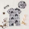 2pcs Baby Boy Allover Bear Print Short-sleeve Romper & Hat Set Grey image 2