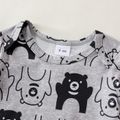 2pcs Baby Boy Allover Bear Print Short-sleeve Romper & Hat Set Grey image 3