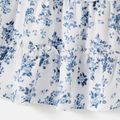 Family Matching Allover Floral Print Shirred Tiered Dresses and Short-sleeve Colorblock T-shirts Sets BLUE WHITE image 4