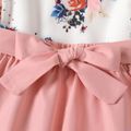 2pcs Kid Girl Floral Print Sleeveless Tee and Belted Skirt Set Pink image 4