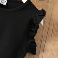 2pcs Kid Girl Flutter-sleeve Tee and Heart Print Belted Shorts Set Black image 4