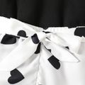 2pcs Kid Girl Flutter-sleeve Tee and Heart Print Belted Shorts Set Black image 5