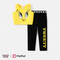 Looney Tunes 2pcs Kid Girl Character Print Cotton Tank Top and Heart Pattern Leggings Set Yellow image 1