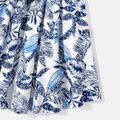 Family Matching 95% Cotton Allover Plant Print Short-sleeve Belted Spliced Dresses and T-shirts Sets BLUE WHITE image 5
