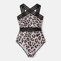 Family Matching Leopard Print Crisscross One-piece Swimsuit and Swim Trunks Black image 3
