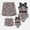 Family Matching Leopard Print Crisscross One-piece Swimsuit and Swim Trunks Black image 1