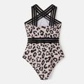 Family Matching Leopard Print Crisscross One-piece Swimsuit and Swim Trunks Black image 4