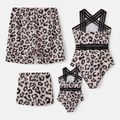 Family Matching Leopard Print Crisscross One-piece Swimsuit and Swim Trunks Black image 2