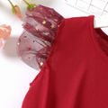 Kid Girl Glitter Star Design Mesh Splice Flutter-sleeve Belted Dress Burgundy image 4
