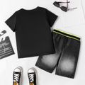 2pcs Kid Boy Face Graphic Short-sleeve Tee and Shorts Set Black image 2